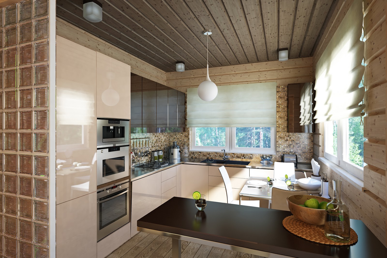 Дизайн Кухни В Доме Из Бруса Фото