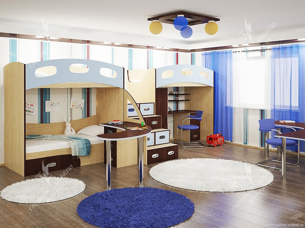Интерьер детской комнаты для трех детей