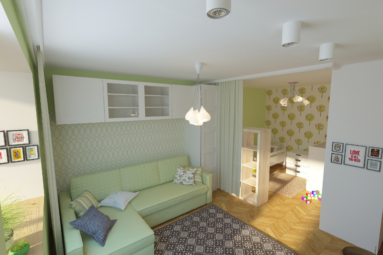 Дизайн комнаты 16 кв м для семьи с ребенком