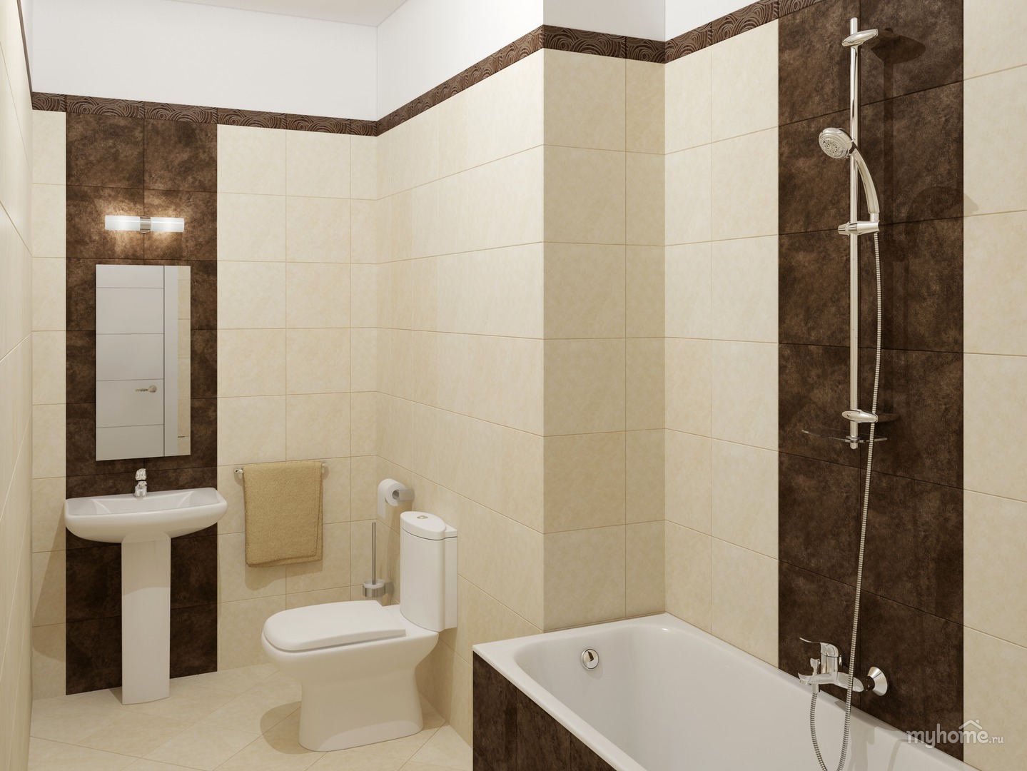 Ванная комната плитка бежево коричневая