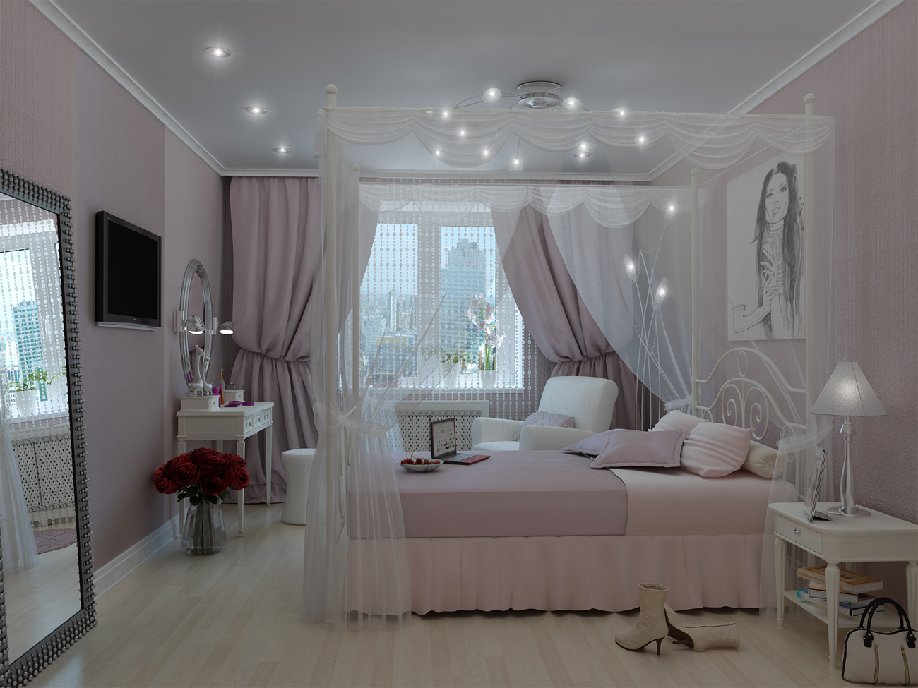 Дизайн светлой комнаты для девушки
