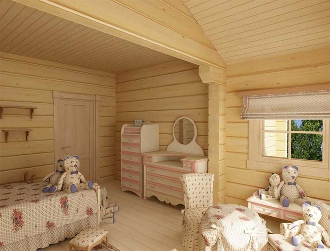 Интерьер в деревянной комнате