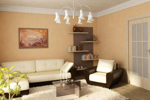 Дизайн гостиной с персиковыми стенами