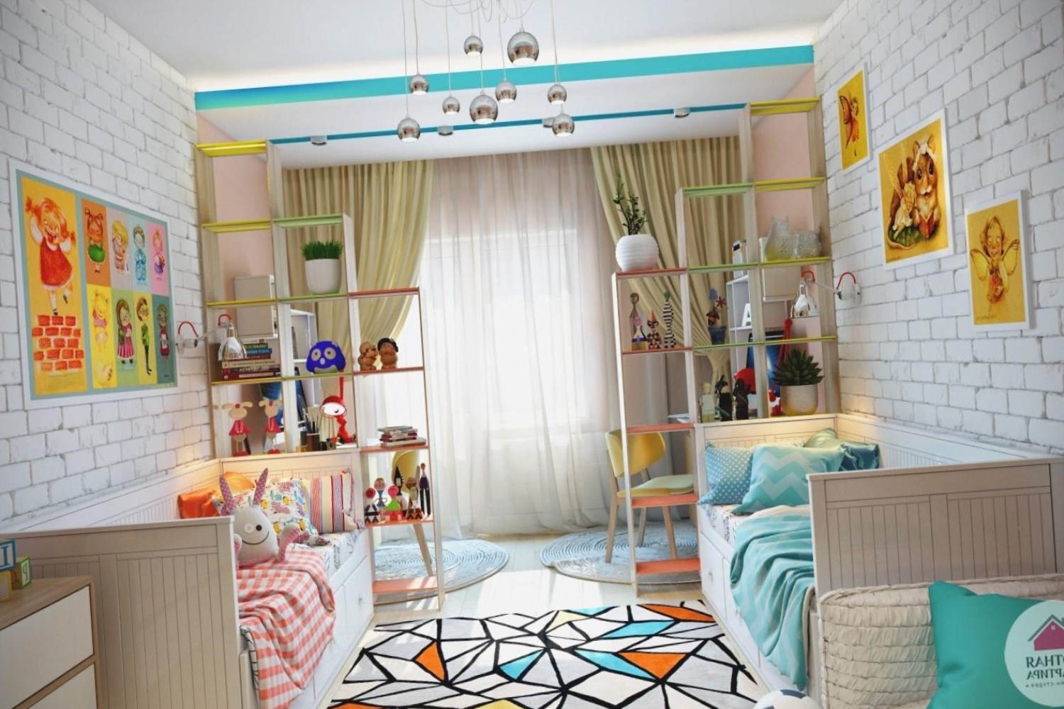 Детская комната для двух разнополых детей дизайн фото