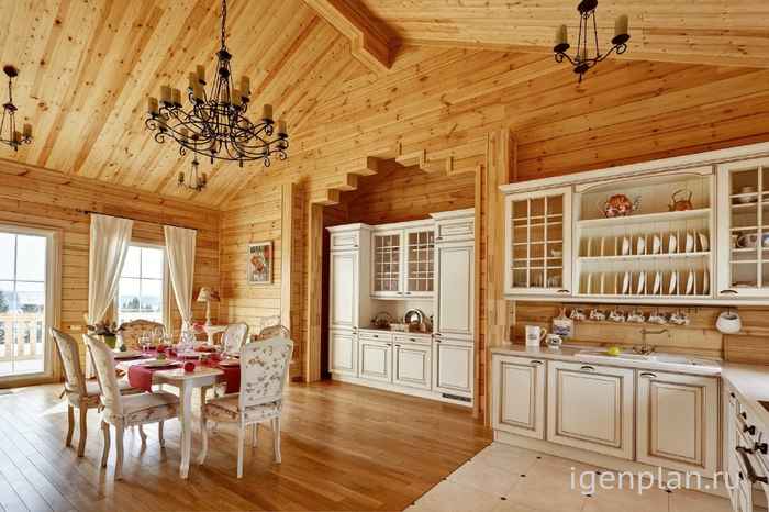 Интерьер кухни в стиле прованс в деревянном доме