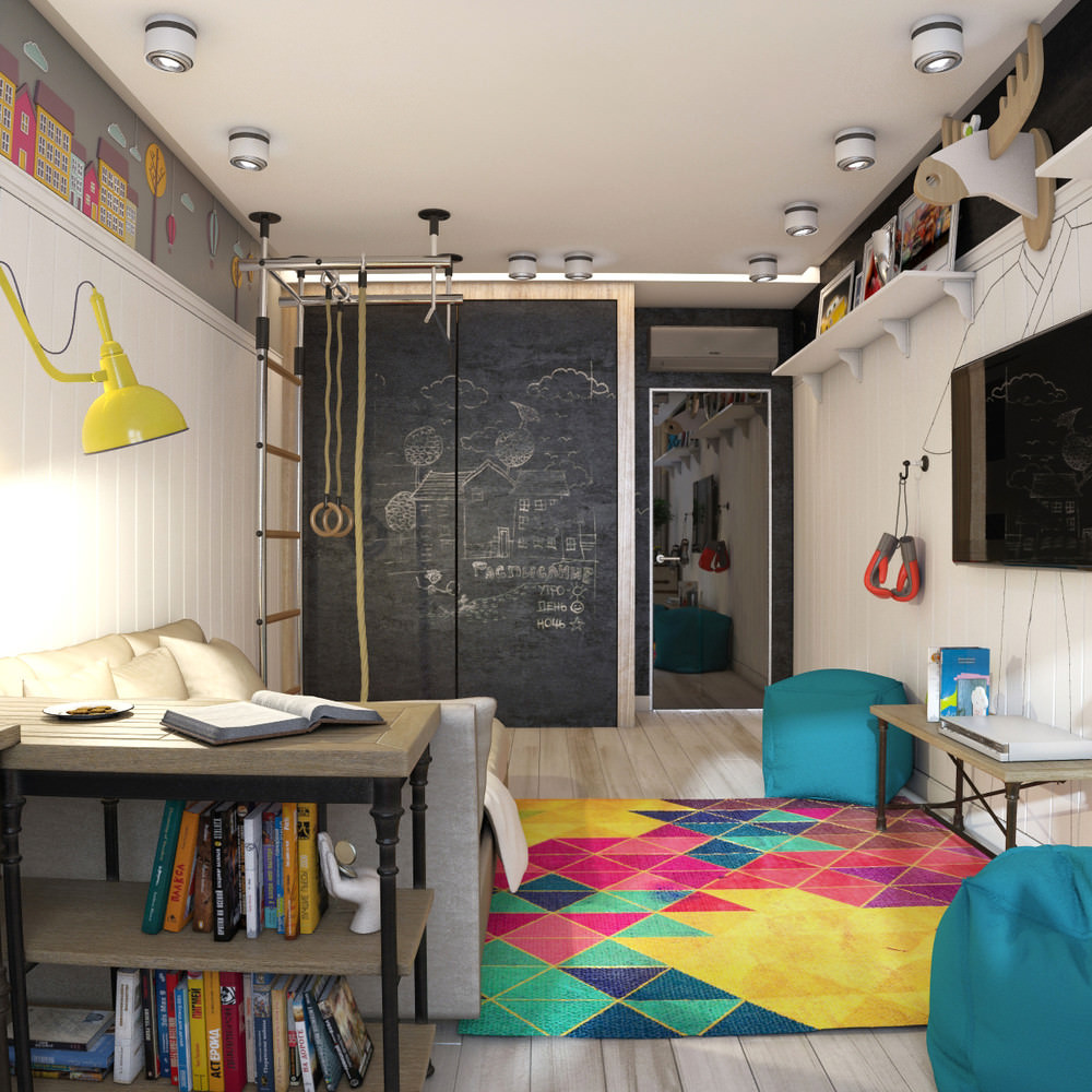 Дизайн комнаты для мальчика подростка в современном стиле с балконом