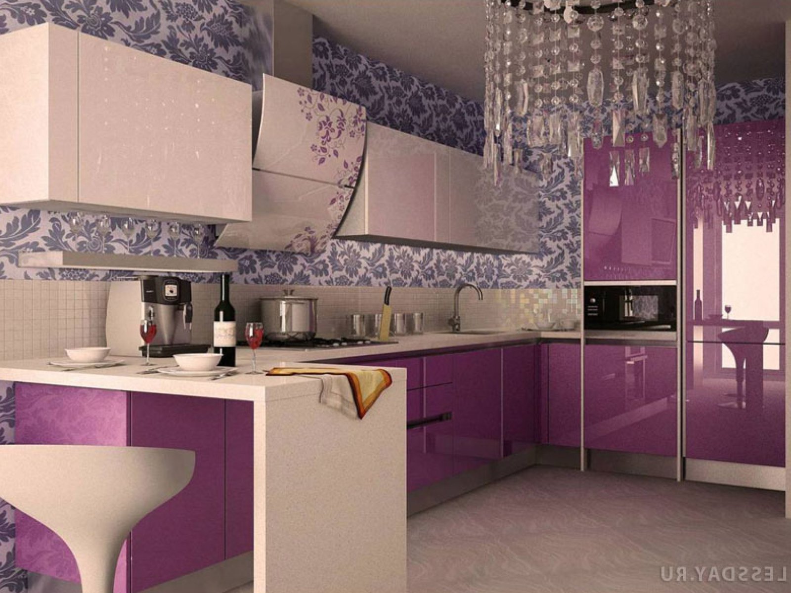 Какие красивые кухни. Интерьер кухни в сиреневых тонах. Кухня в фиолетовом цвете. Кухня в сиреневых тонах. Кухня в сиреневом цвете.