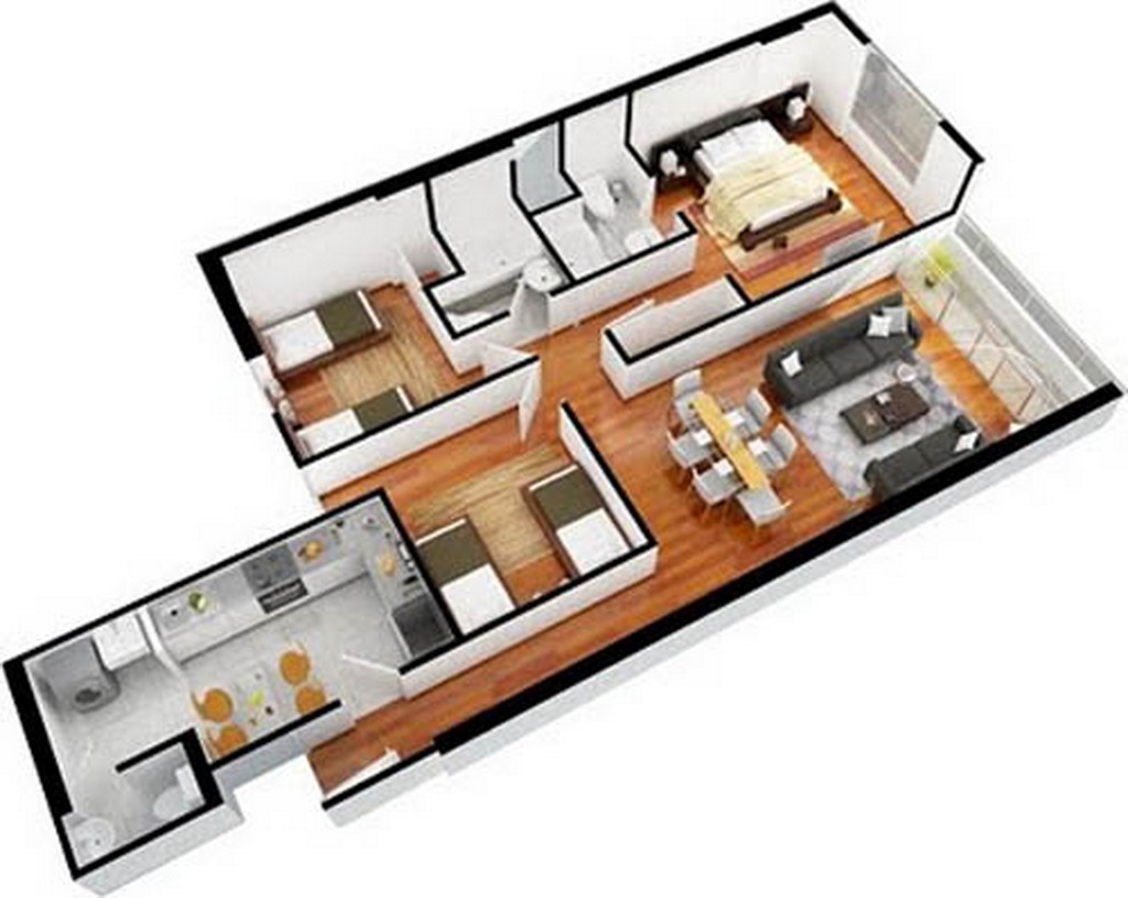 Two bedroom flat. Евротрешка планировка в 3д. Современные планировки квартир. Многокомнатная квартира. Планировка 4 комнатной квартиры современная.