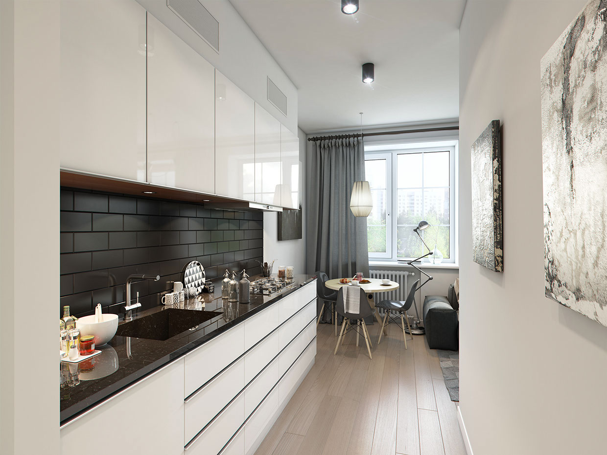 Дизайн длинной и узкой кухни в квартире