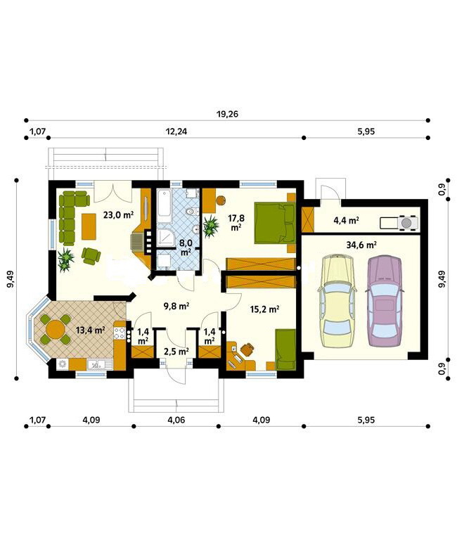 Идеальная планировка одноэтажного дома с 2 спальнями