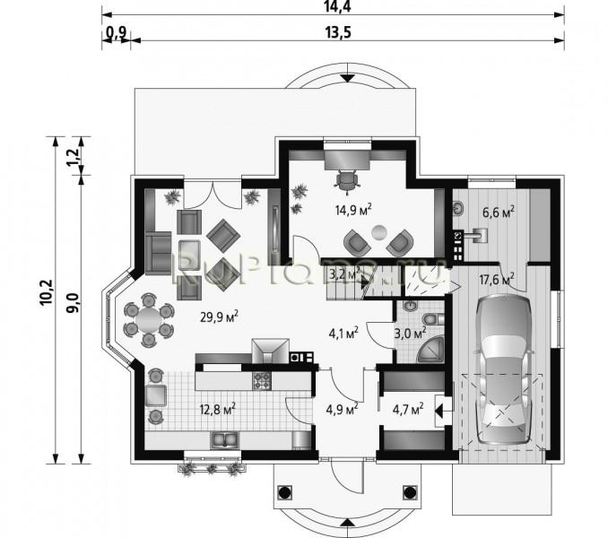 Планировка одноэтажного дома с пятью спальнями