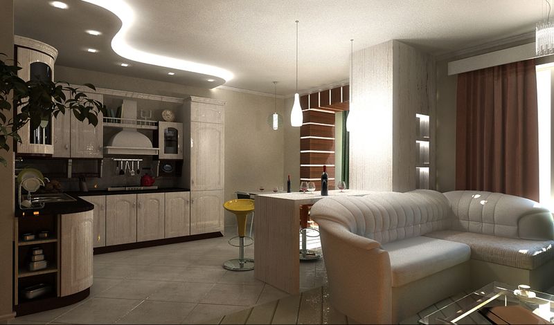 Дизайн однокомнатной квартиры с кухней гостиной