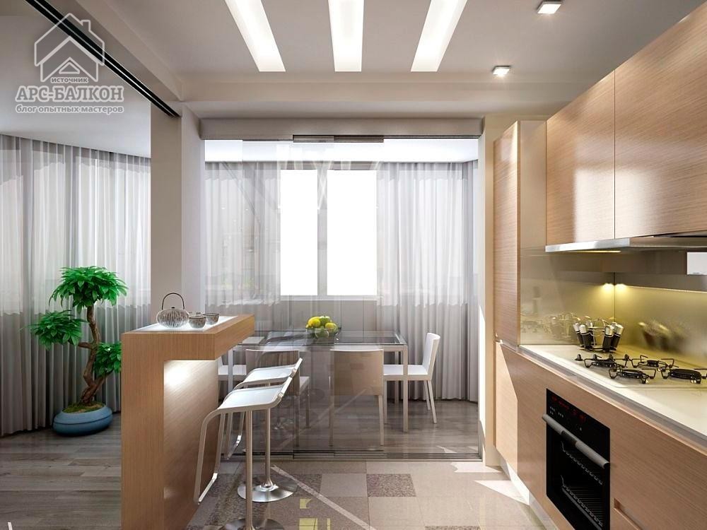 Дизайн совмещенной кухни и гостиной с двумя окнами