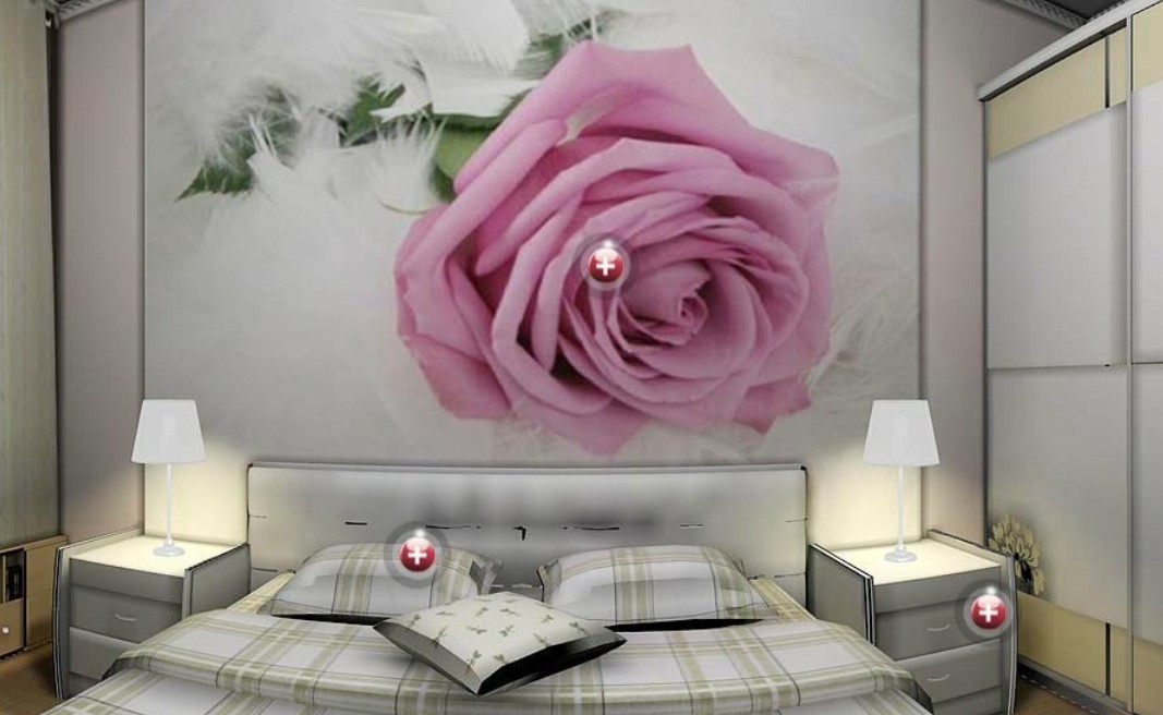 Video 3d ru. Фотообои в спальню. Фотообои с цветами на стену. Интерьер спальни с розами. Фотообои 3д для спальни.