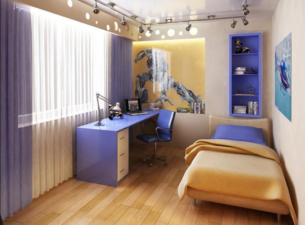 Дизайн комнаты для подростка с диваном и кроватью