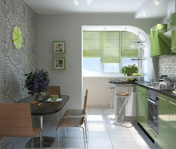 Дизайн соединения балкона с кухней фото