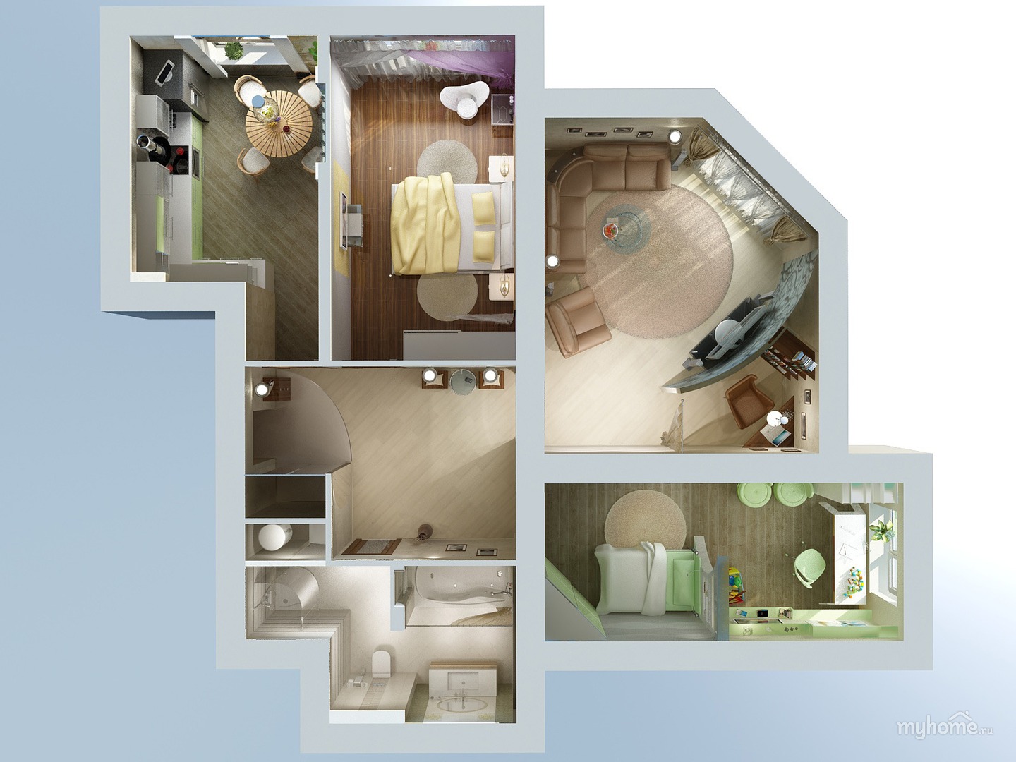 Планировка и дизайн 3х комнатной квартиры