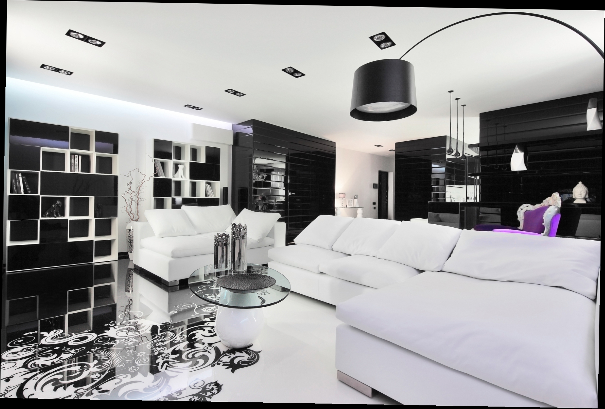 Черно белое оформление комнаты