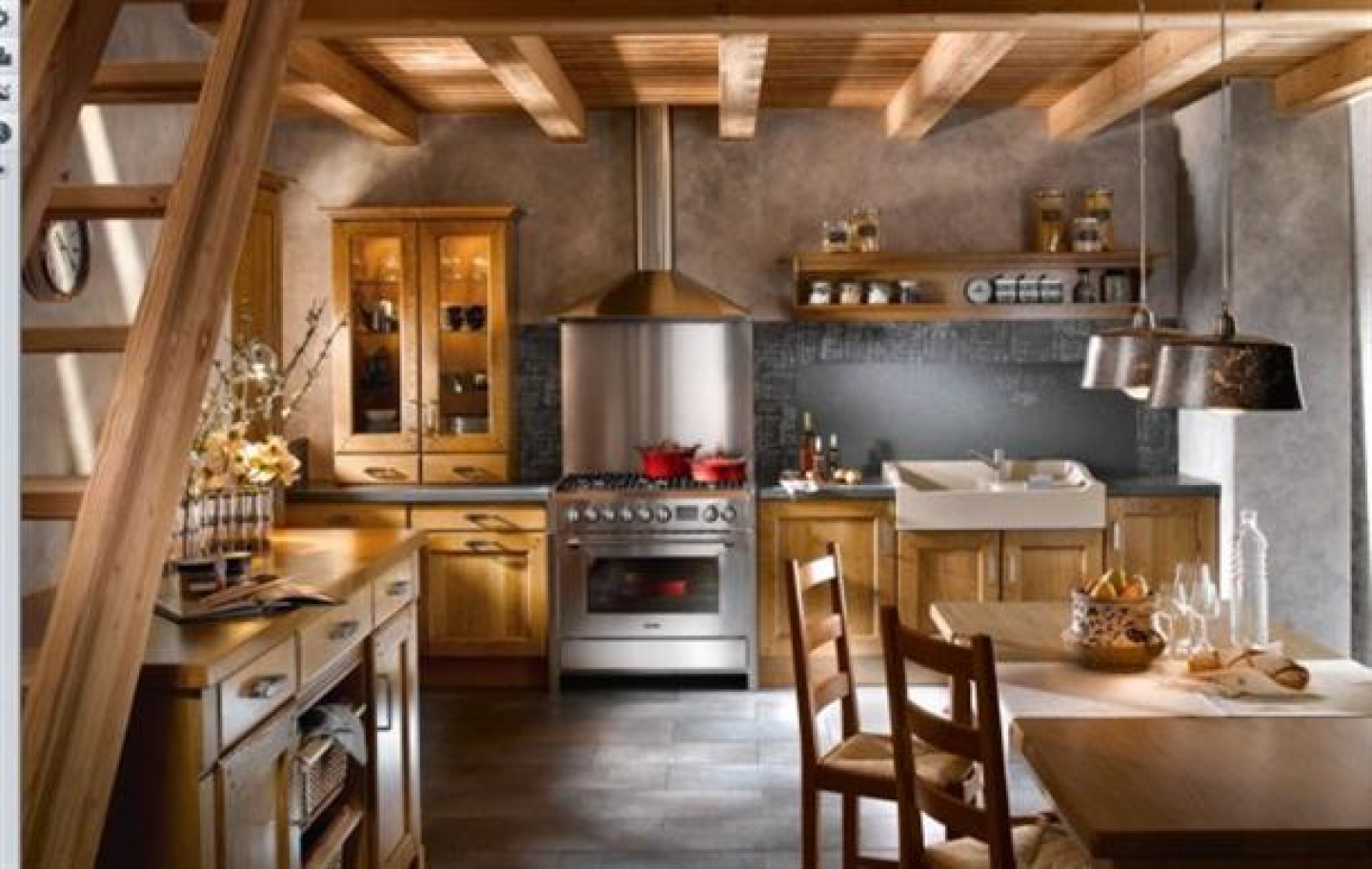 Кухня гостиная в деревенском стиле