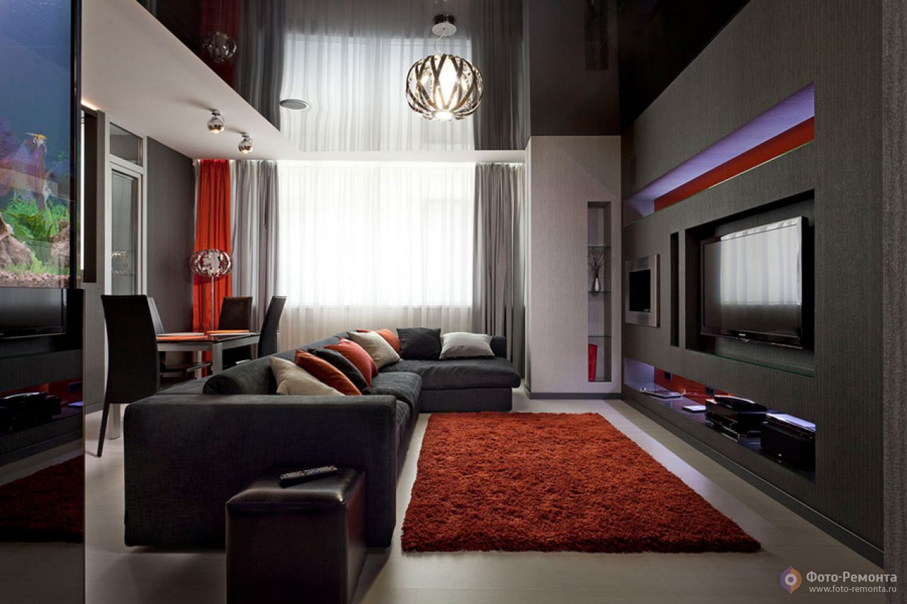 Интерьер с угловым диваном в гостиной