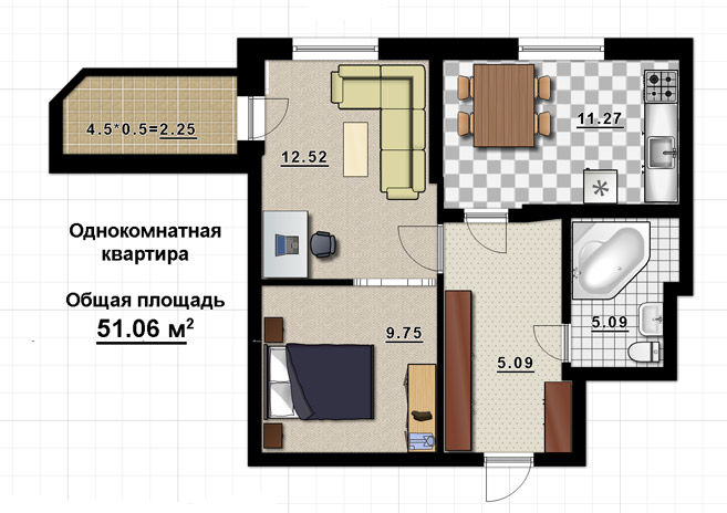 Планировка интерьера в двухкомнатной квартире