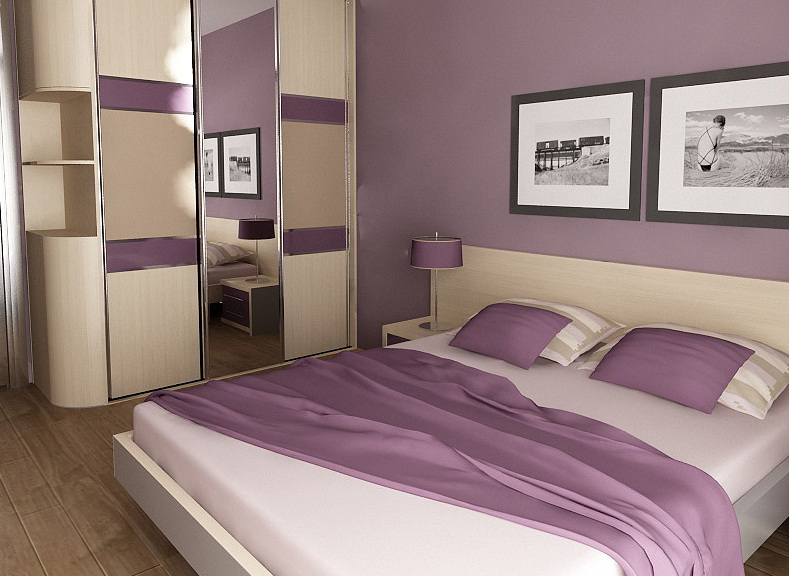 Дизайн спальни в фиолетово серых тонах
