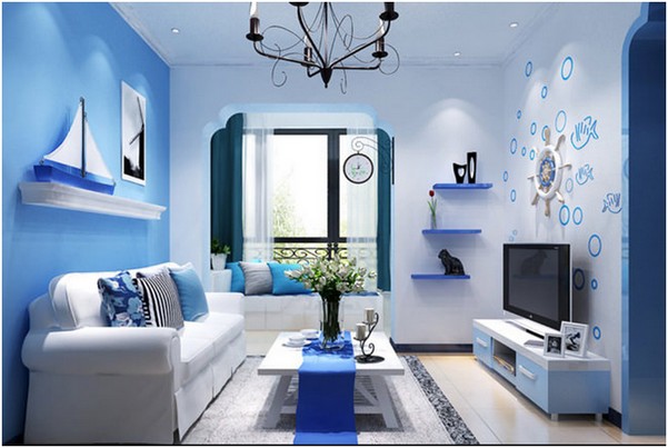 Интерьер гостиной в синем цвете фото