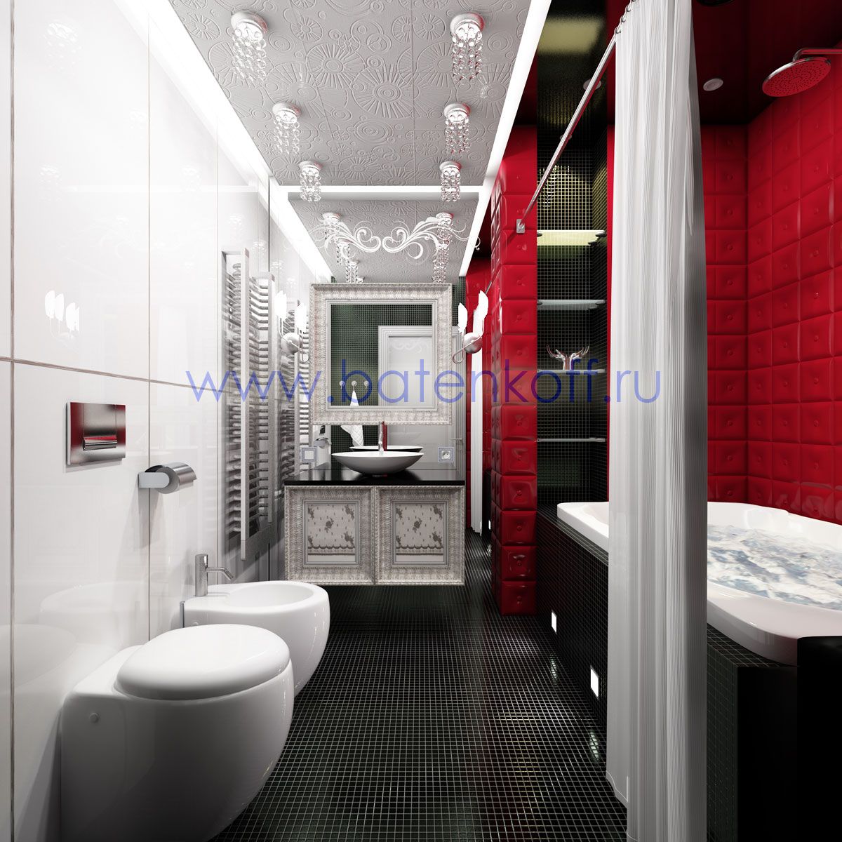 Красно бело черная ванная комната