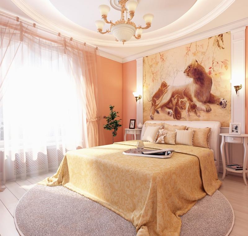 Персиковая спальня. Дизайн спальни в нежном цвете персика