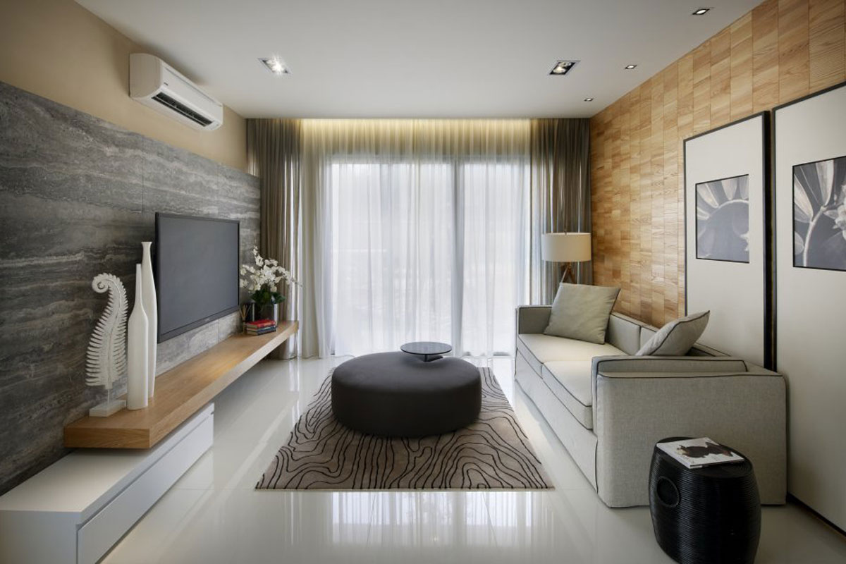 Красивый интерьер гостиной в квартире в современном стиле в светлых тонах