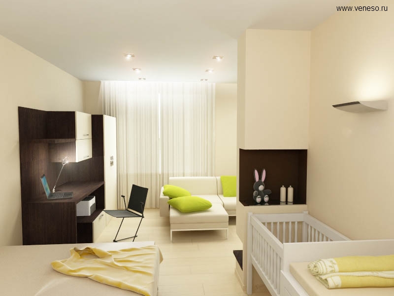 Интерьер для однокомнатной квартиры с 2 детьми