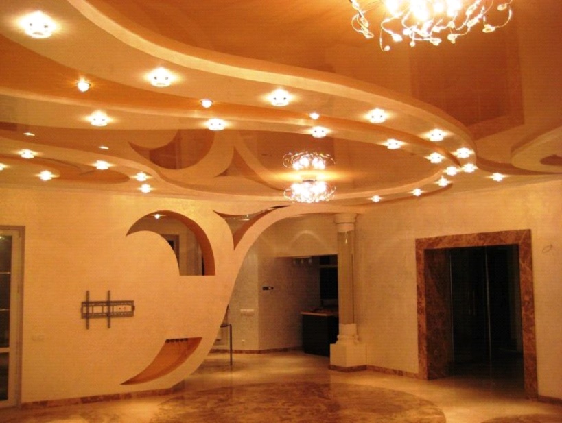 дизайн потолков из гипсокартона для зала