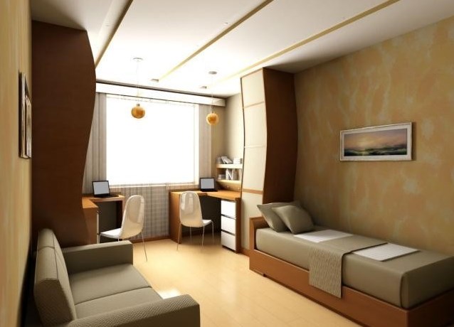 Дизайн спальни 16 кв м с двумя окнами