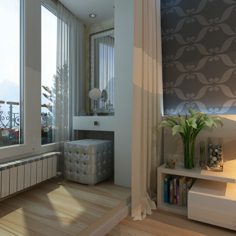 Дизайн квадратной комнаты с балконом