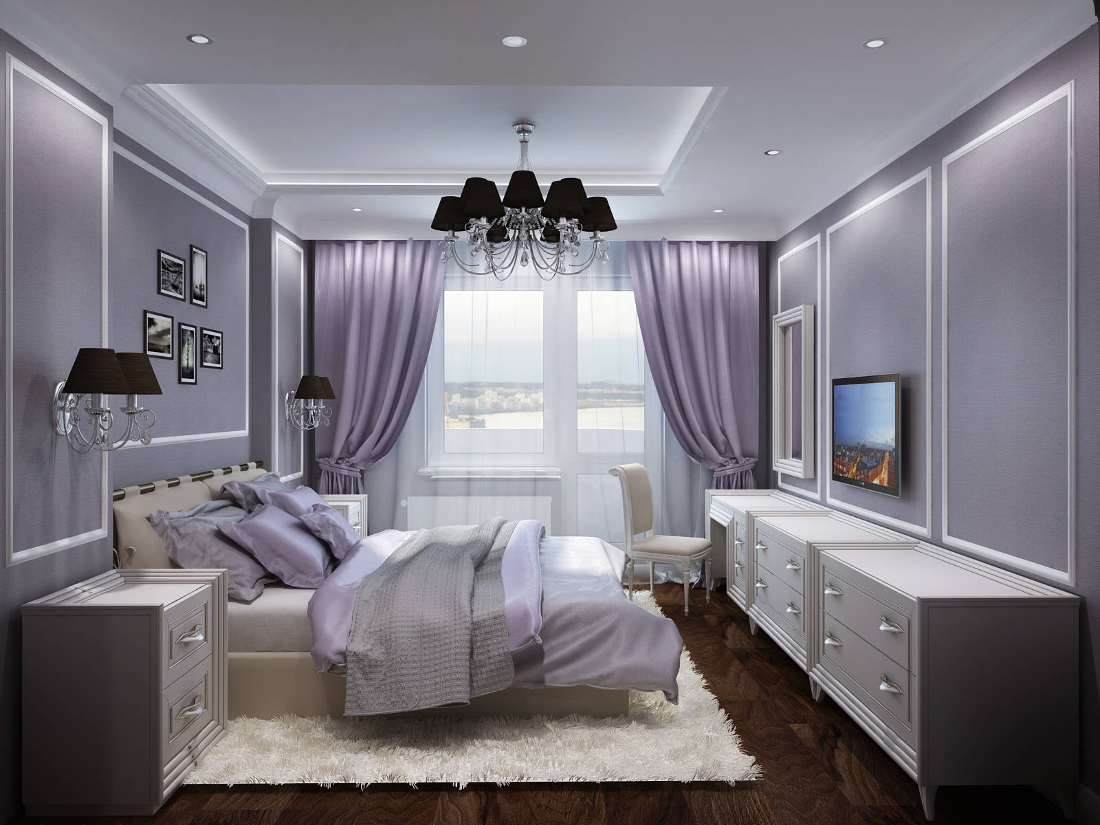 Спальня фиолетовая с серым современная классика