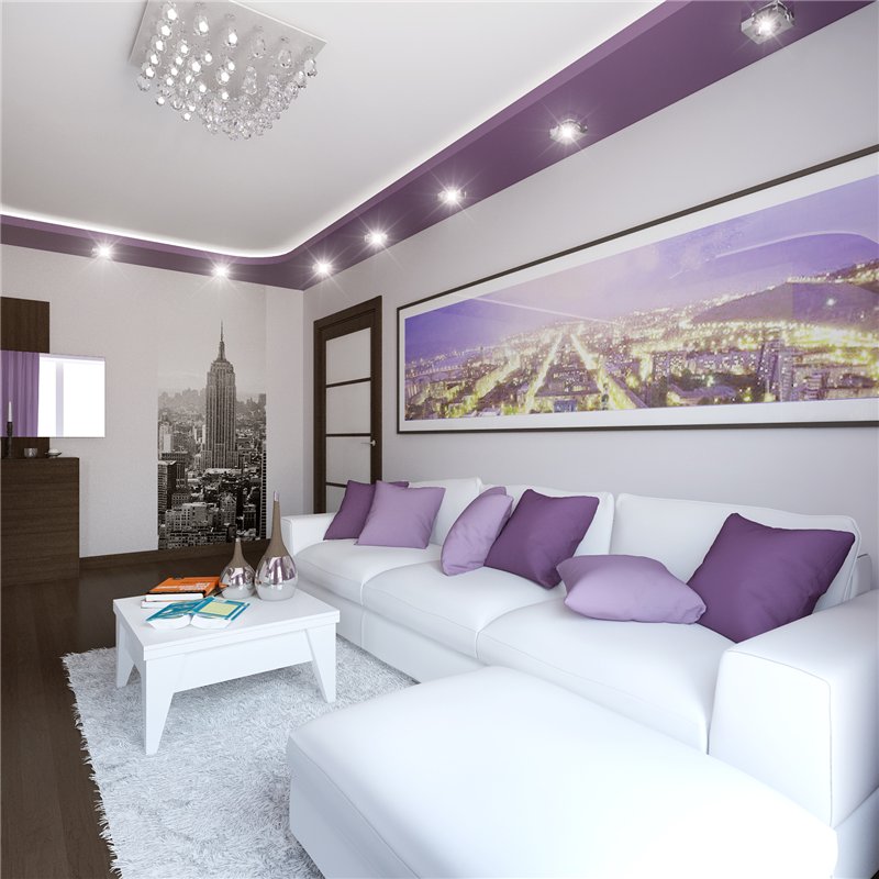 Фиолетовый зал в квартире дизайн фото