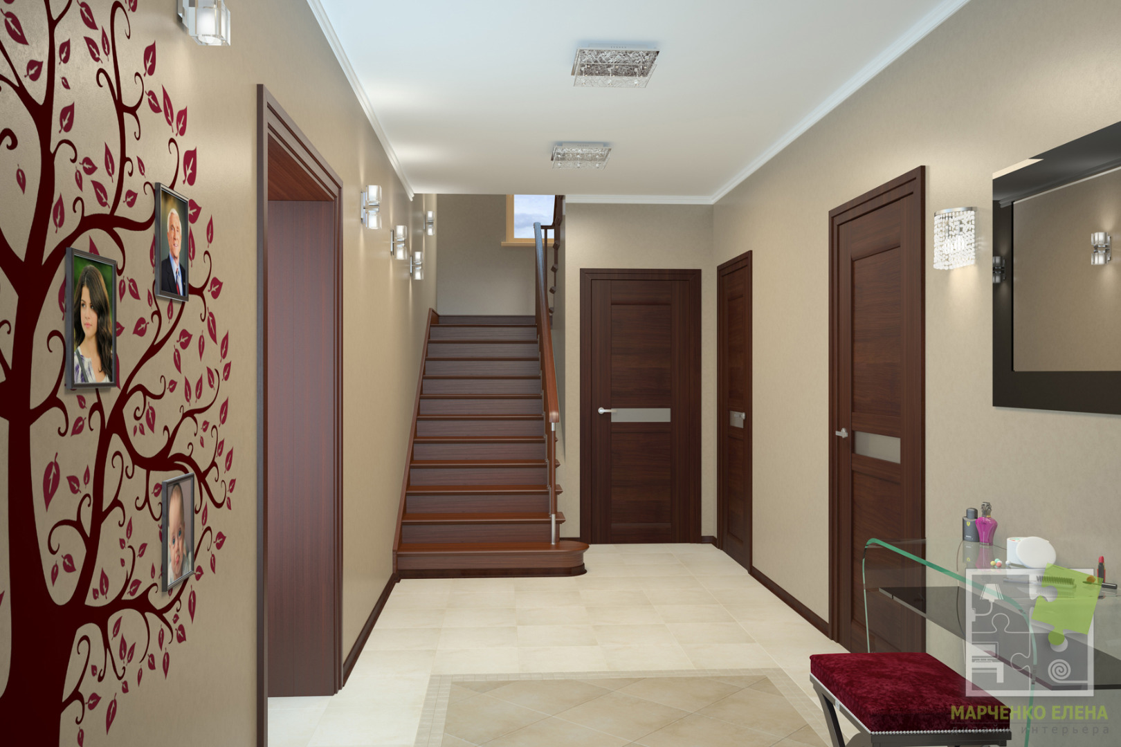 Интерьер коридора в коричневых тонах