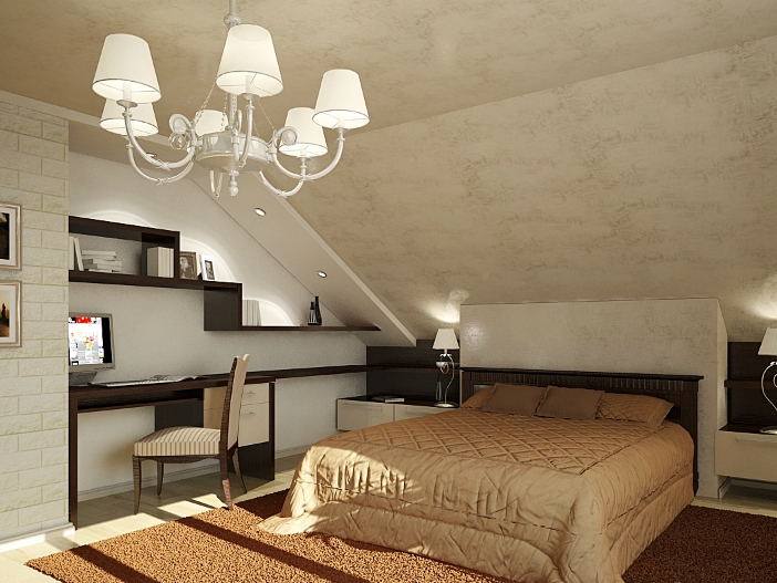Спальня на мансарде дизайн интерьера в современном стиле
