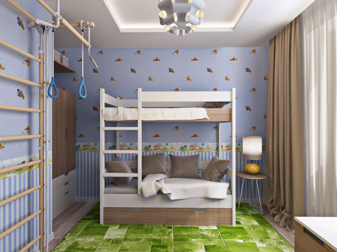 Дизайн детской комнаты 12 кв м для двоих с двумя кроватями