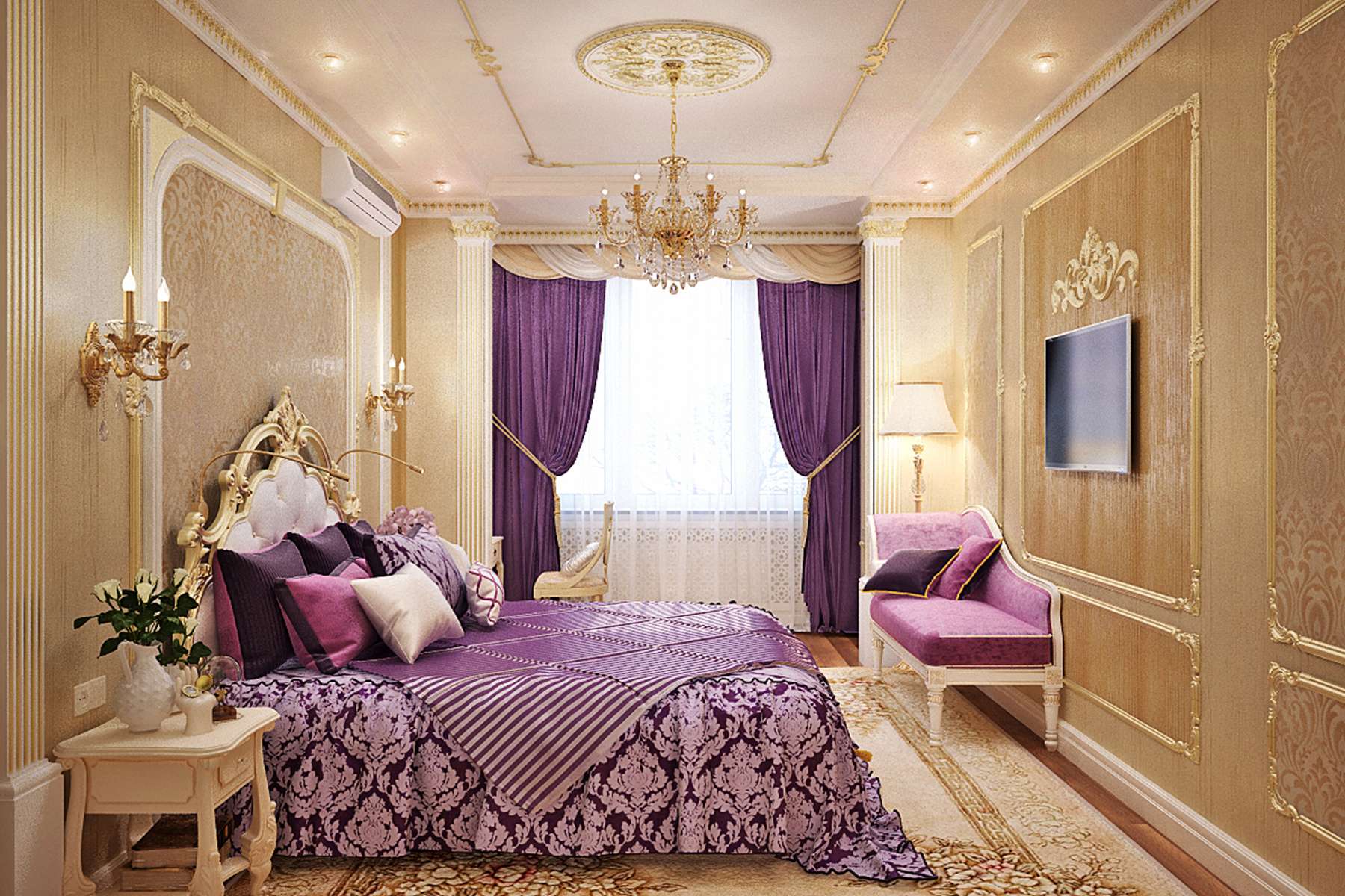 большая спальня в классическом стиле