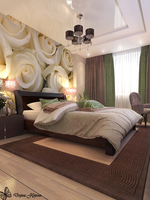 Дизайн спальни с пионами