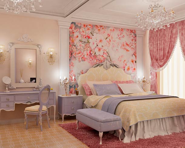 Сочетание розового цвета в интерьере спальни