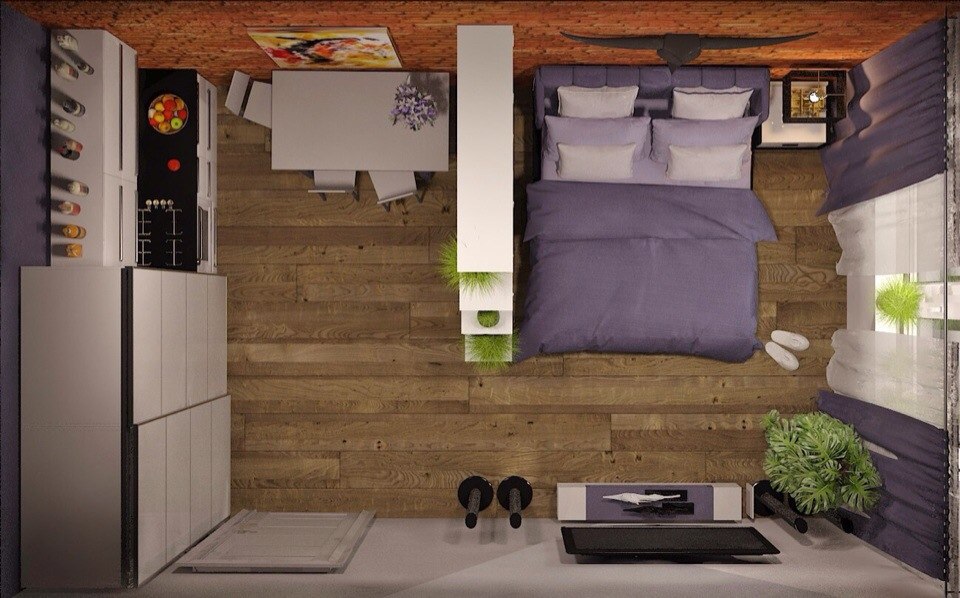 Интерьер маленькой комнаты в общежитии для семьи