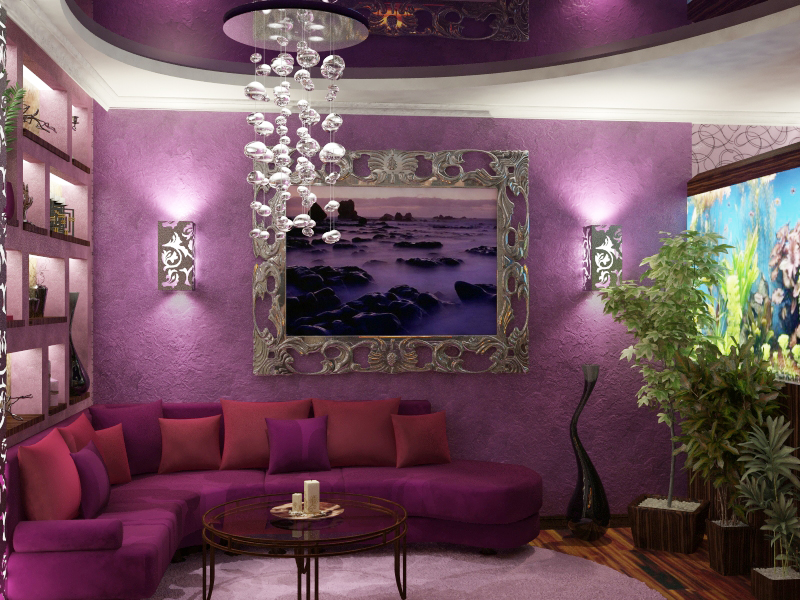Интерьер гостиной в квартире в фиолетовом цвете