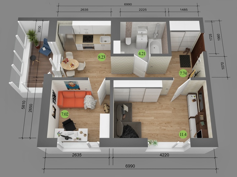 Готовый дизайн проект 2 х комнатной квартиры