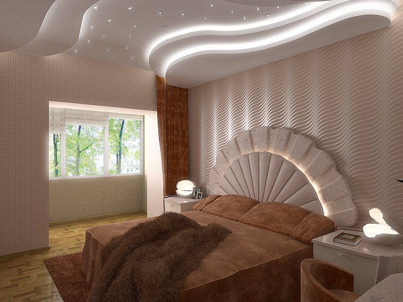 дизайн потолка спальни из гипсокартона фото