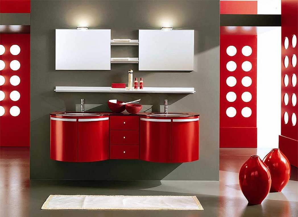 Мебель для ванной комнаты красного цвета